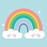 Whimsical Rainbow in a Cloudy Spring Scene vector