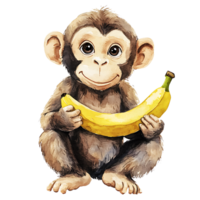 Cute monkey holding banana, showcasing playful and cheerful expression png
