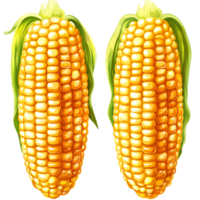 Fresh corn on cob with bright yellow kernels and green husks png