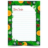 Dear Santa Christmas letter with traditional decorations for winter holidays and empty lines to fill out with wish list or congratulation message. Ready for web or for printing document. vector
