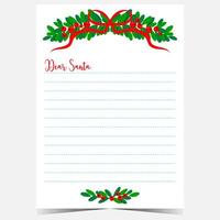 Christmas letter to Santa blank template in a minimalist style with empty lines to fill out by children during winter holidays. Ready for web or for printing Christmas postcard or wish list. vector