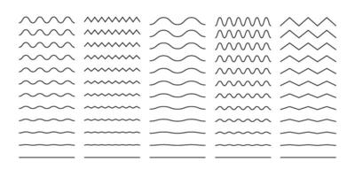Wavy and zigzag horizontal divider lines. Wave line patterns of smooth squiggly curves and jagged edges, minimalistic geometric underline decoration set vector