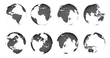 World 3d map. Globe sphere with dotted continents, Earth dots grid wireframe and geometric geography technology visuals. Futuristic global isolated set vector