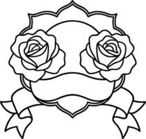 Two roses with ribbon and banner coloring pages vector