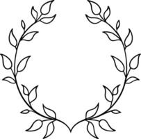A black and white outline of a wreath with leaves vector