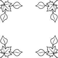 A black and white drawing of leaves in a square frame vector