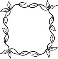 A black and white drawing of a square frame with leaves vector