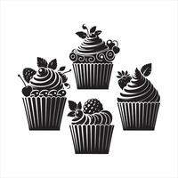 black Cupcakes silhouette on white background vector