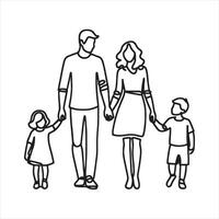 single one line family black silhouette on white background vector