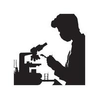 Lab Technician Examining Blood Samples silhouette on white background vector
