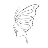 Woman's profile with butterfly wing in a modern minimalist style. vector