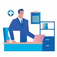 a man in a suit is working on his laptop vector