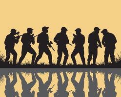 Silhouette of paintball players in action vector