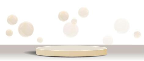 Soft circles float above a simple round platform in a light and minimalist setting during daylight. vector