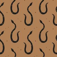 Boho seamless pattern with snakes and stars, symbol of New Year. Hand drawn mystical repeating moko background with mystical reptiles. Design elements for wrapping, textile, card, print, paper vector
