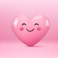 Adorable pink heart with a smiling face and rosy cheeks on a pink background vector