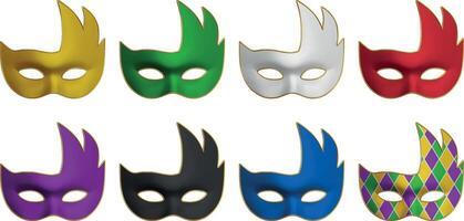 set of colorful carnival masks. collection of realistic mardi gras masks vector