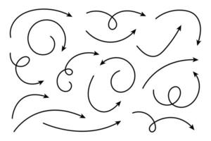 Collection of curved arrows. Set simple curved hand drawn arrows. vector