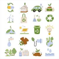 Diverse illustrations showcasing sustainable living and eco-friendly practices vector