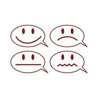 Set of speech bubbles with sad and angry faces. Funny smiley emoticon set. Abstract illustration of simple icon in flat style. Graphic design template elements emoticon theme vector