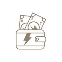 Wallet with money. Outline icon on white background. Wallet full of money, cash, credit cards. Money icon isolated on white background, vector