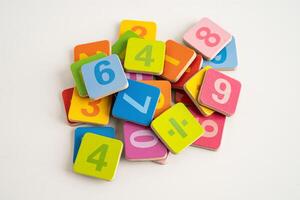 Math number colorful on white background, education study mathematics learning teach. photo