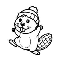 fun cartoon character of beaver isolated drawing line art style sketch classic vintage design illustration vector