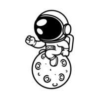 fun cartoon character of astronaut on the moon isolated drawing line art style sketch classic vintage design illustration vector