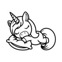fun cartoon character of cute sleeping unicorn isolated drawing line art style sketch classic vintage design illustration vector
