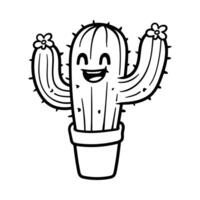 fun cartoon character of cactus on the pot isolated drawing line art style sketch classic vintage design illustration vector