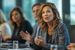 Woman leader presenting vision to investors photo