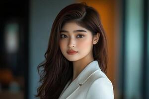 Beautiful Asian businesswoman confident in meeting room photo
