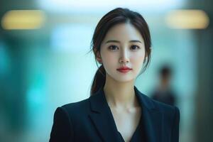 Asian businesswoman walking confidently to meeting room photo