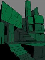 Dark colors geometric blocks a modern abstract building with brutalism stlye vector