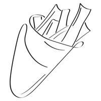 original icon of fried potato fries in a bag in line art style vector
