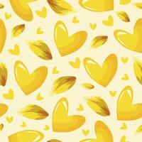 seamless festive pattern of yellow hearts with various petals from under tulips on a yellow background, for Saint Valentine's Day vector