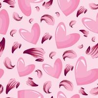 festive pattern for St. Valentine's Day of pink hearts and lily petals placed randomly on a background, for the holiday of St. Valentine vector