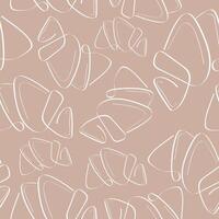 seamless pattern with simple bakery icons, namely croissant drawn in line art style on a beige background vector