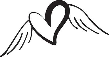 festive heart icon with folded bird wings drawn in outline in line art style vector