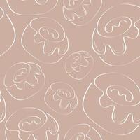 seamless pattern with a simple baking icon, namely a donut with icing drawn in line art style on a beige background vector