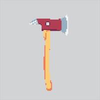 Pixel art illustration Firefighter Axe. Pixelated Red Axe. Firefighter Red Axe icon pixelated for the pixel game and icon for website and game. old school retro. vector
