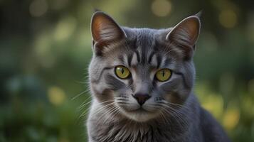 A Captivating Look into Feline Eyes in a Blurred Green Background photo