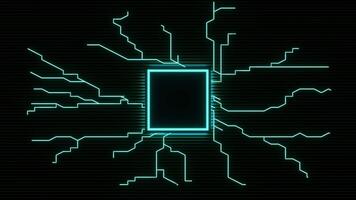 Futuristic CPU computer processor on circuit board with neon light loop background video