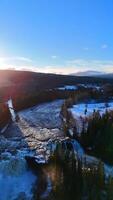 dorado amanecer terminado Nevado sueco río devanado mediante invierno bosques video