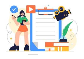 Cinematic Screenwriter Design with a Professional Writer Working on Film Scripts in a Flat Style vector
