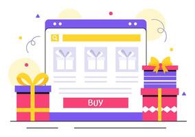 Wrapped Gift Boxes Illustration with Ribbons and Confetti in a Flat Cartoon Style Background vector