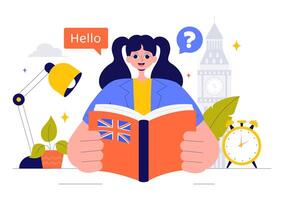 Foreign Language Learning Illustration Featuring Students in a Global Communication and Grammar Lesson Setting vector