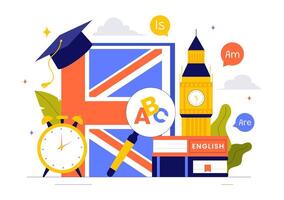 Language Education Illustration Featuring Students Learning Global Languages and Practicing Grammar Lessons vector