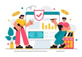 Flat Style Illustration of Encashment Process with Employees and Banking Transactions vector