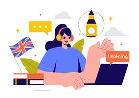 Illustration of Students Studying Global Languages and Communication for Education Purposes in a Flat Background vector